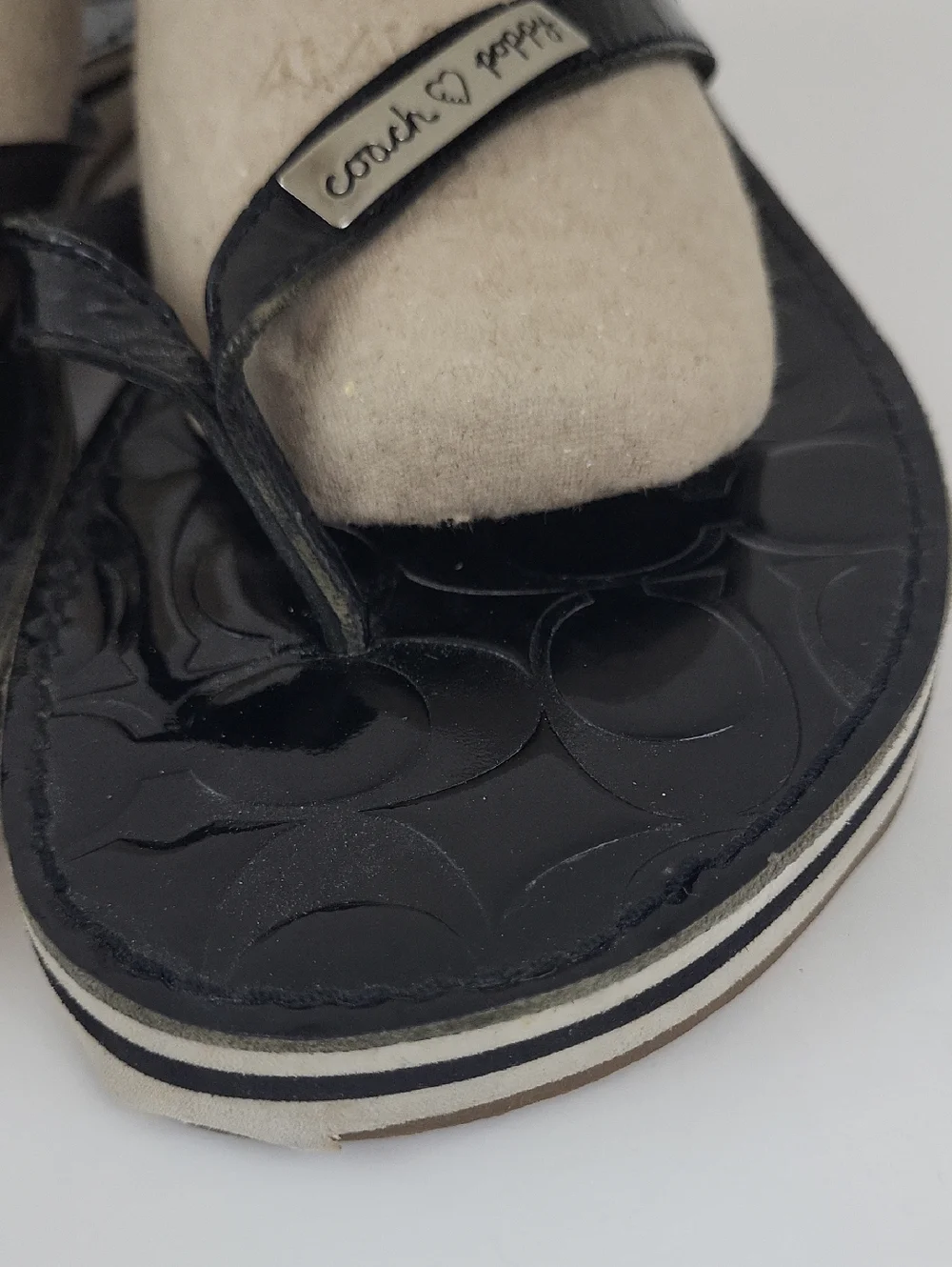 Coach Poppy Wilma Black Patent Leather Thong Flip Flops Size 11 B